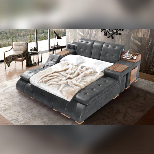 Queen Size Queen Size Bed With Massage Lounge Chaise
