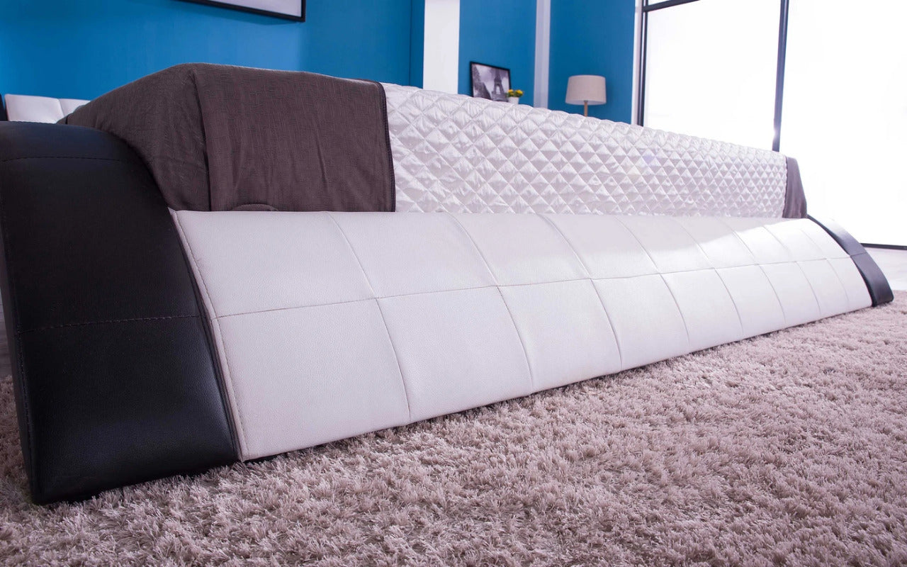 Queen Size: White & Black Leather Queen Size Smart Bed with LED Light
