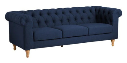 3 Seater Sofa:- Riya Chasterfield Fabric Sofa Set (Blue)