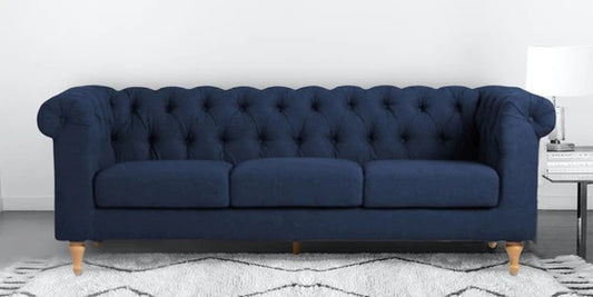 3 Seater Sofa:- Riya Chasterfield Fabric Sofa Set (Blue)