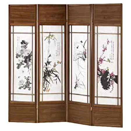 Room Dividers: 68'' W x 70'' H 4 - Panel Solid Wood Folding Room Divider