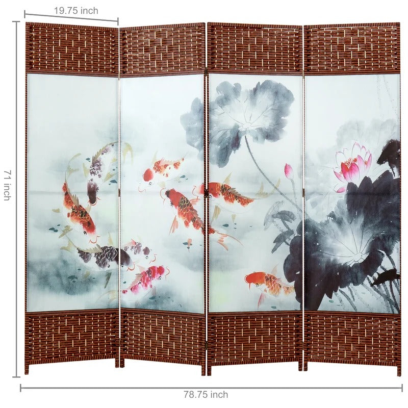 Room Dividers 78.75'' W x 71'' H 4 - Panel Solid Wood Folding Room Divider