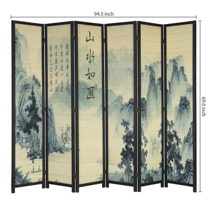 Room Dividers 94.5'' W x 69'' H 6 - Panel Solid Wood Folding Room Divider