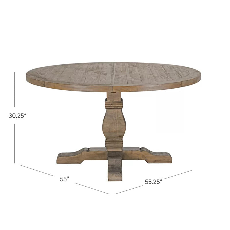 Round Dining Table: 55'' Pine Solid Wood Dining Table