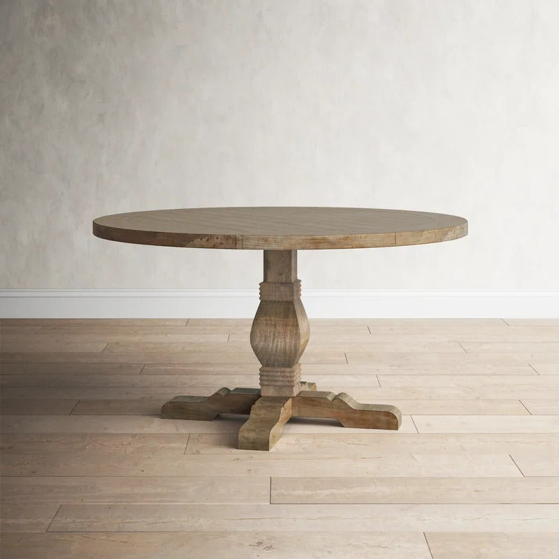 Round Dining Table: 55'' Pine Solid Wood Dining Table