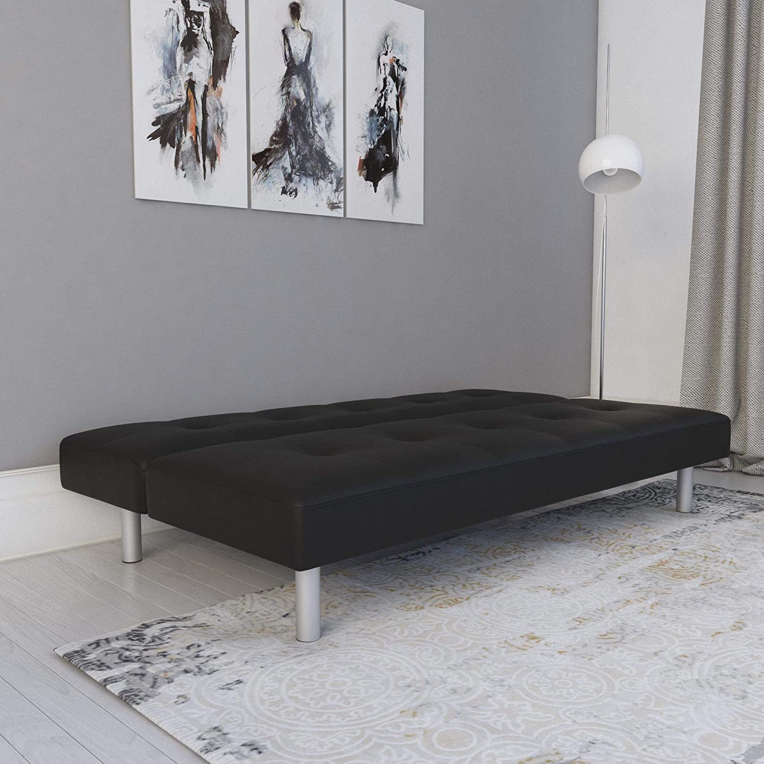 SOFA CUM BED Leatherette Upholstery, Modern Style, Black Faux Leatherette