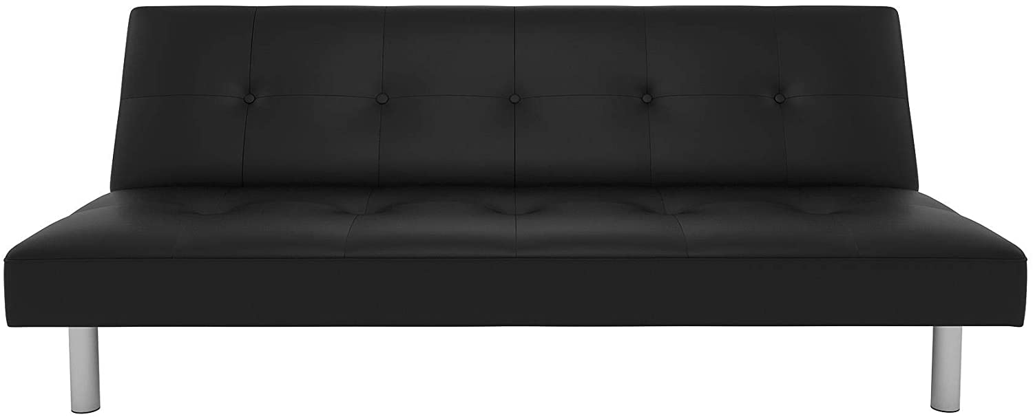 SOFA CUM BED Leatherette Upholstery, Modern Style, Black Faux Leatherette