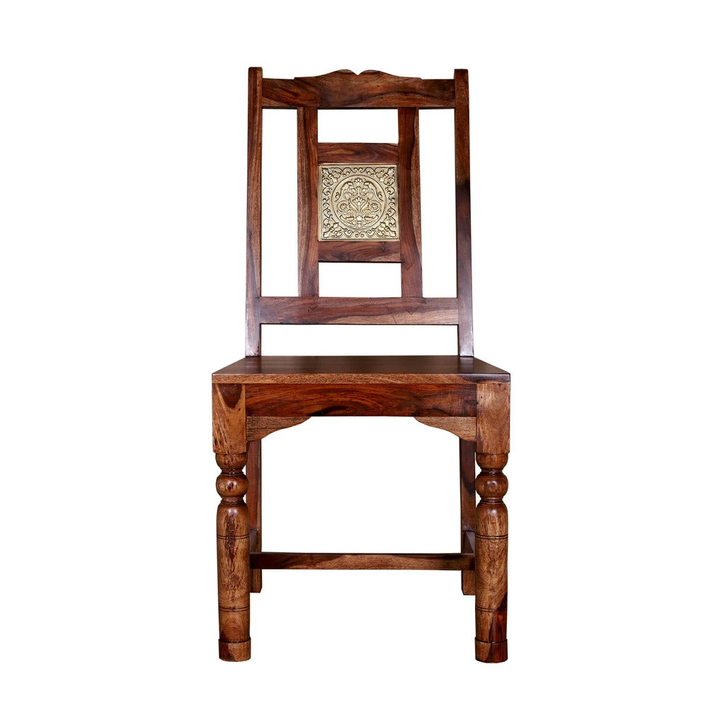 Sheesham Furniture Brass Block Dining Chair