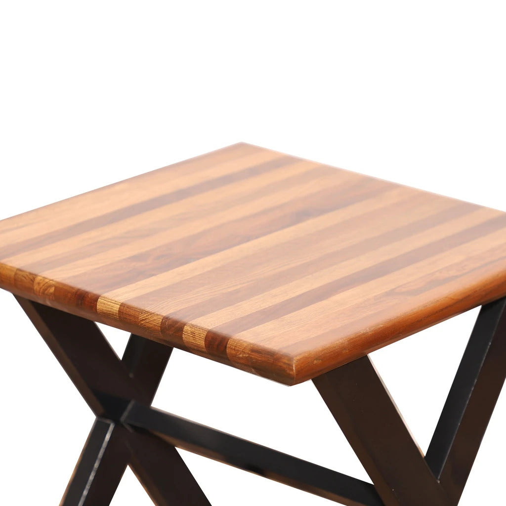Sheesham Furniture:- Cross Bottom End Table in Teak 