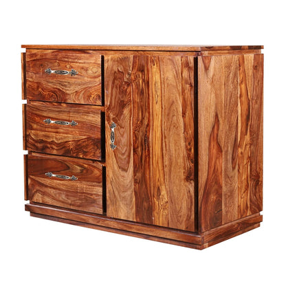 Sheesham Furniture:- One Door Three Drawer Chest Of Drawers Side Board