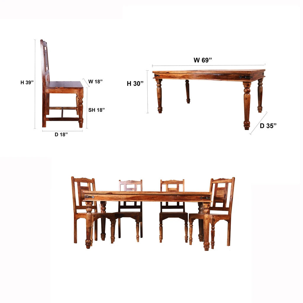 Sheesham Furniture:- Six Seater Ceramic Dining Set 