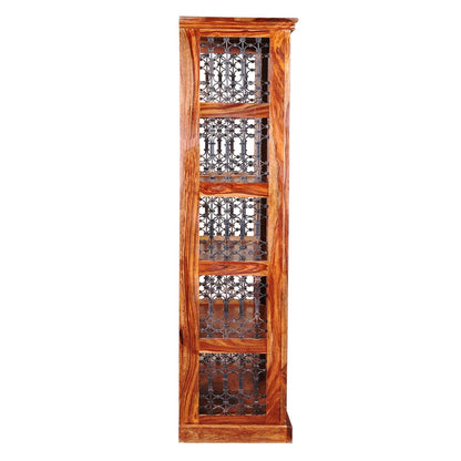 Sheesham Furniture: Solid Wood Book Case With Iron Jali in Natural Finish