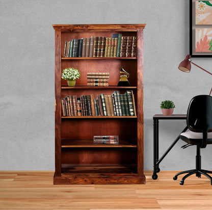 Sheesham Furniture: Solid Wood Book Case With Iron Jali in Natural Finish