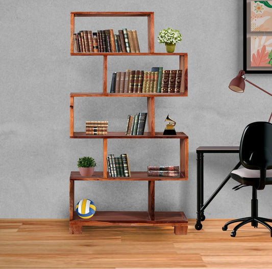 Sheesham Furniture:- Solid Wood BookShelf in Natural Finish 