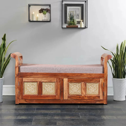 Sheesham Furniture:- Solid Wood Cushion Storage Setti 