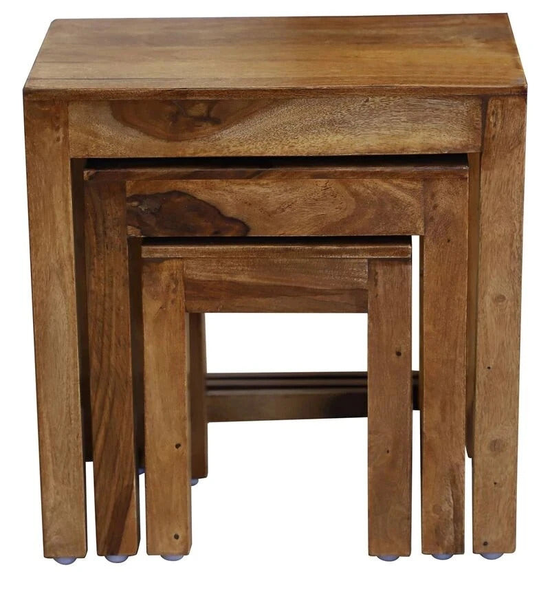 Sheesham Furniture :- Solid Wood Set of Three End Table in Honey Oak Finished