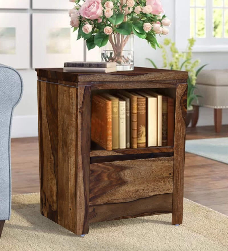 Sheesham Furniture:- Solid Wood Side Table in Honey Oak Finished
