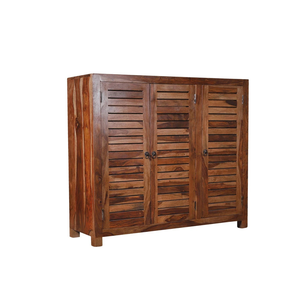 Sheesham Furniture: Solid Wood Three Door Shoe Rack 