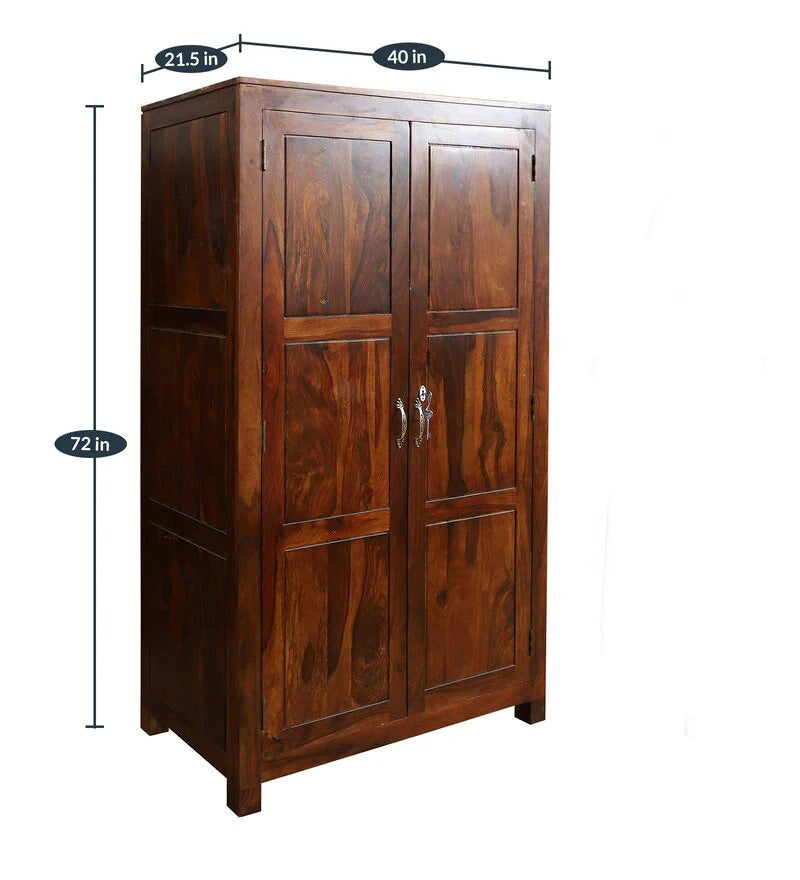 Sheesham Furniture Solid Wood Two Door Almirah in Honey Oak Wardrobes