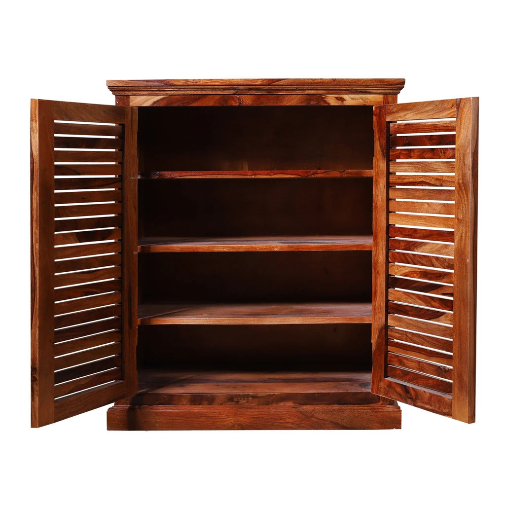 Sheesham Furniture:- Solid Wood Two Door Shoe Rack\