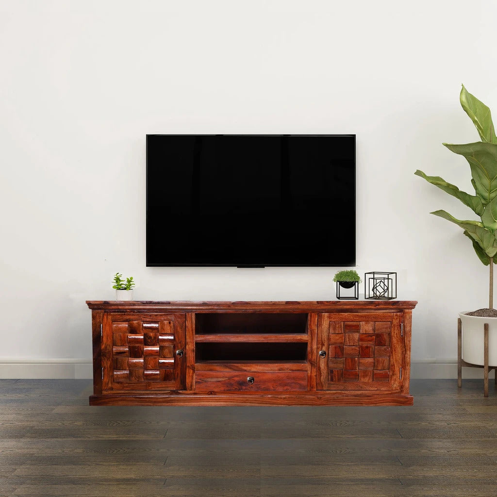 Sheesham Furniture Solid Wood Two Door Two Salf TV Stand