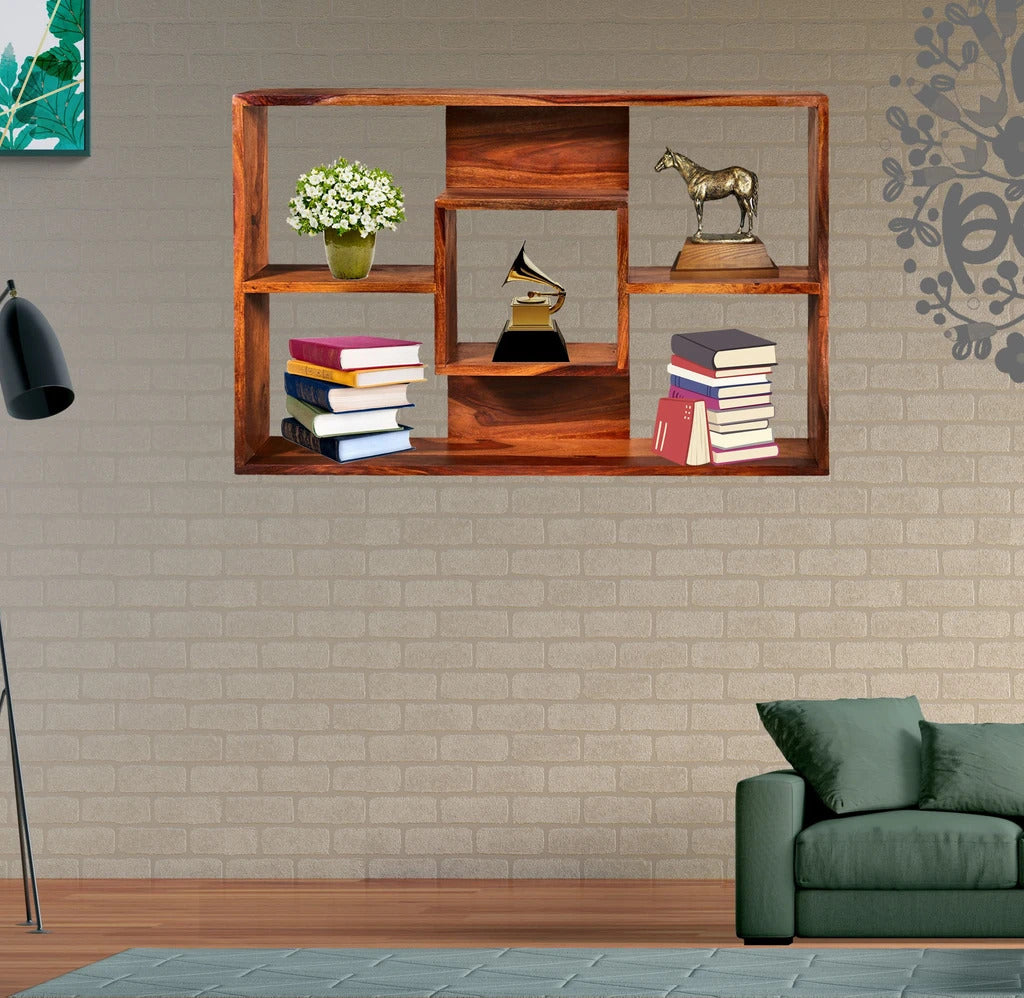 Sheesham Furniture :- Solid Wood Wall Shelves in Natural Finish