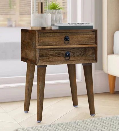 Sheesham Furniture: Two Drawer Bed Side Table in Natural Finished