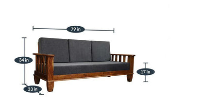 Sheesham Furniture: Wood Three Seater Sofa in Honey Oak