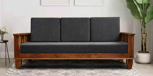 Sheesham Furniture: Wood Three Seater Sofa in Honey Oak
