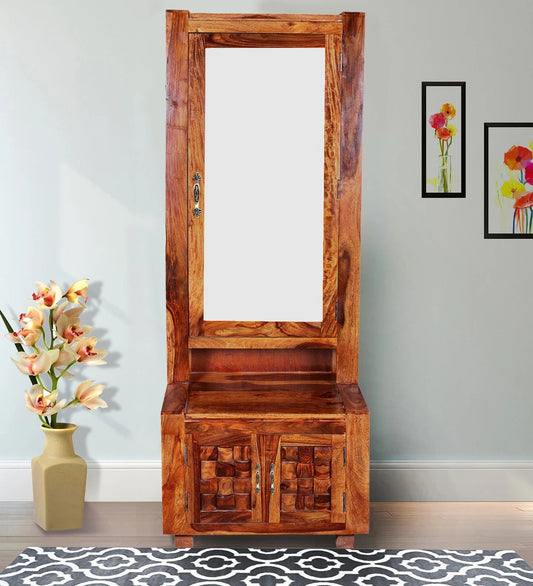 Sheesham  Solid Wood Two Door Dressing Mirror with Hidden Storage 