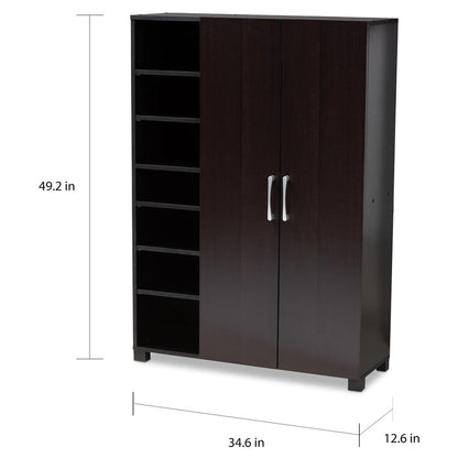 Shoe Rack 2-Door Wood Entryway Shoe Storage Cabinet With Open Shelves-1