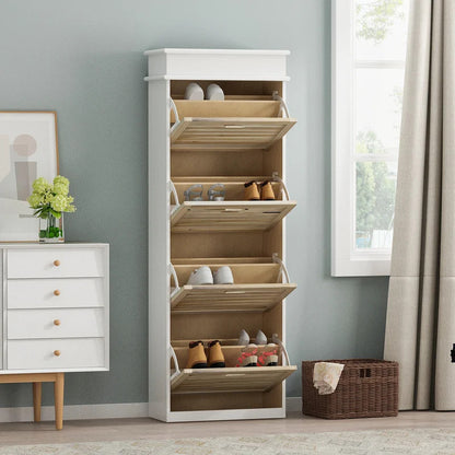 Shoe Rack: 61''H DELUXE 4 DRAWERS SHOE CABINET