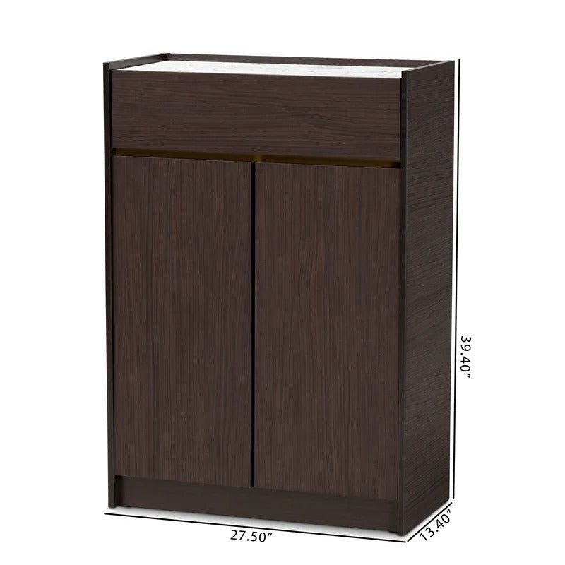 Shoe Rack: Dark Brown And Gold Finished Wood Shoe Cabinet With Faux Marble Top