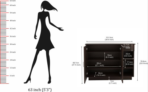 Shoe Rack: Leon Wood Shoe Rack Cabinet with Drawer (Wenge)