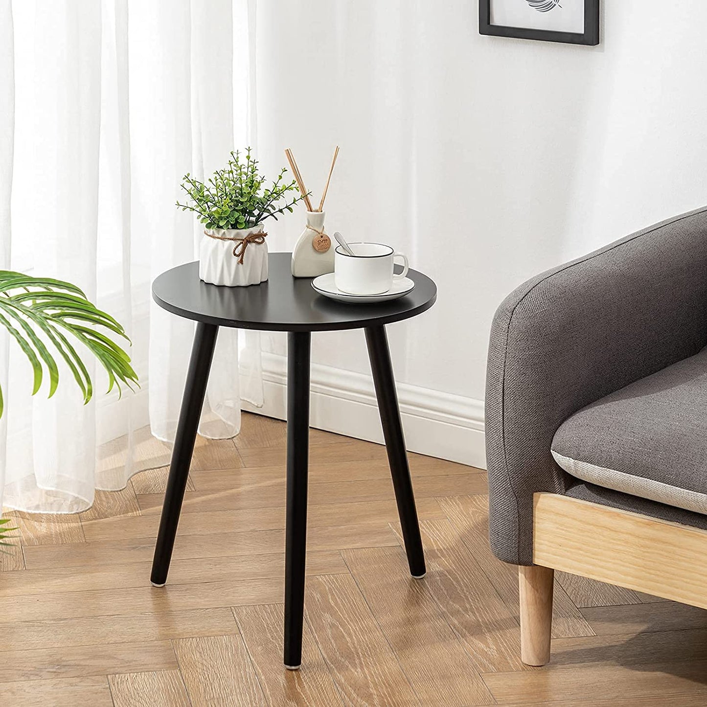 Side Table : Round Side Table, Black Nightstand End Table for Small Spaces