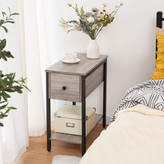 Side Table Wood Look Accent Furniture with Metal Frame, Greige and Black