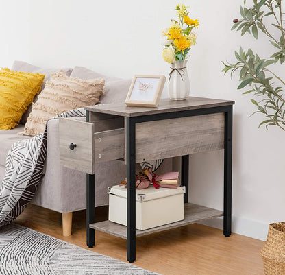 Side Table Wood Look Accent Furniture with Metal Frame, Greige and Black