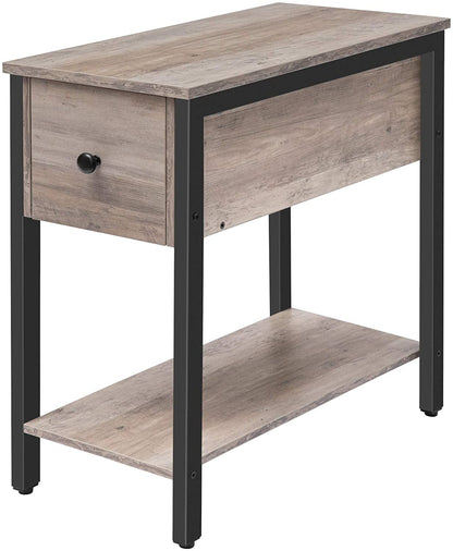 Side Table Wood Look Accent Furniture with Metal Frame, Greige and Black