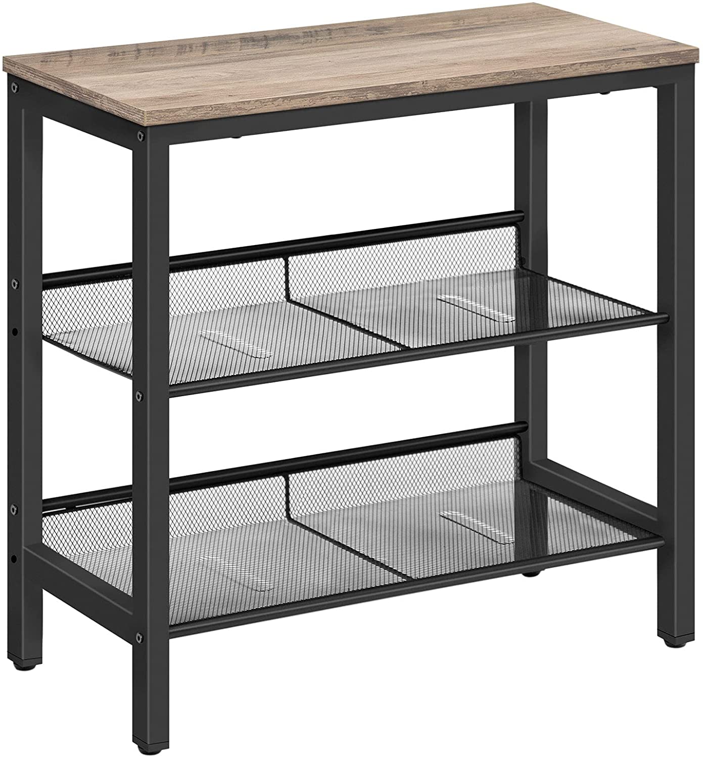 Side Tables 2 Flat or Slant Adjustable Shelves for Small Spaces, Hallway, Living Room, Bedroom, Sturdy, Easy Assembly, Greige and Black