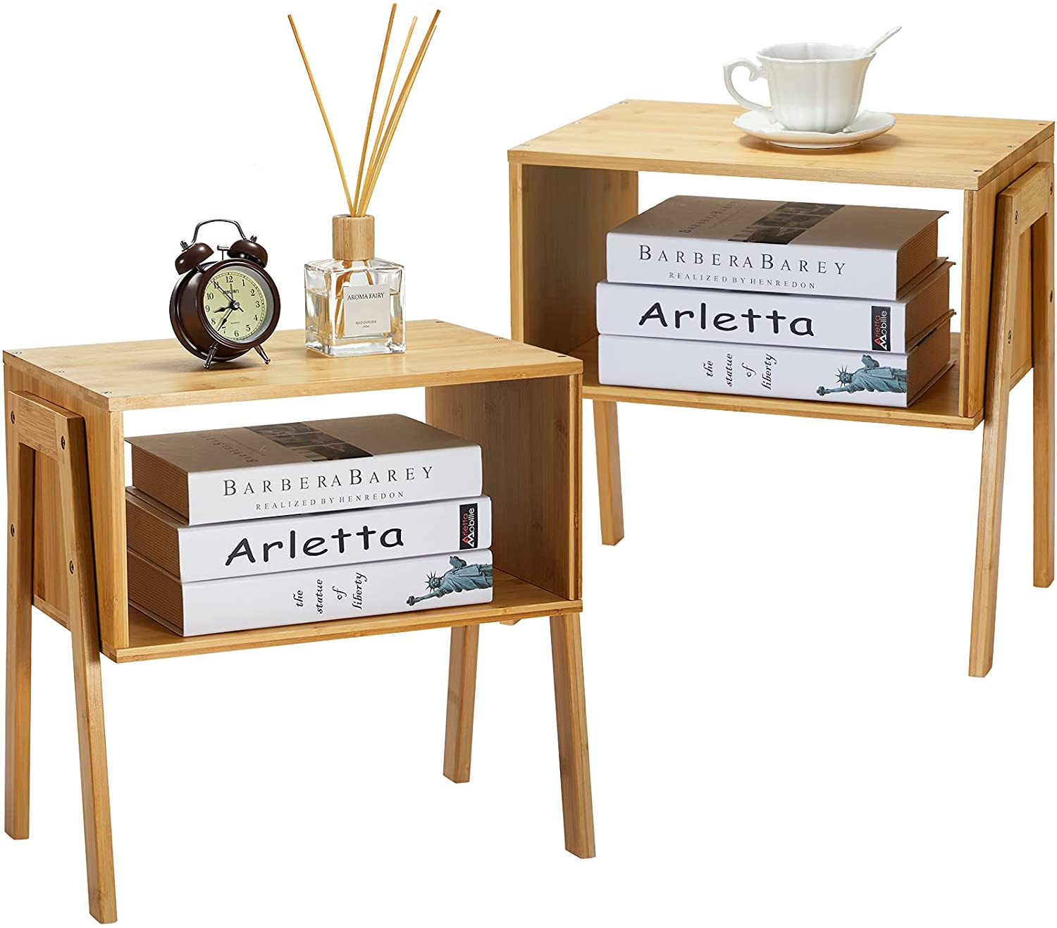 Side Tables: Bamboo End Tables, Living Room Nightstand,Set of 2 
