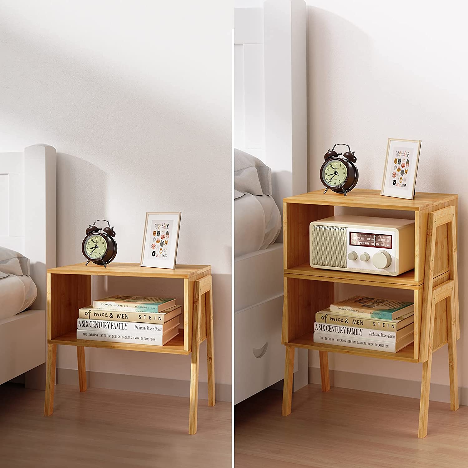 Side Tables: Bamboo End Tables, Living Room Nightstand,Set of 2 