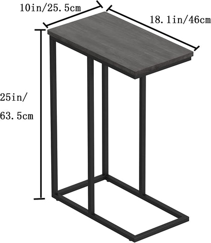 Side Tables: C Shaped Table with Stable Metal Frame, Sofa Couch Table for Coffee Snack Laptop, Easy Assembly, Grey