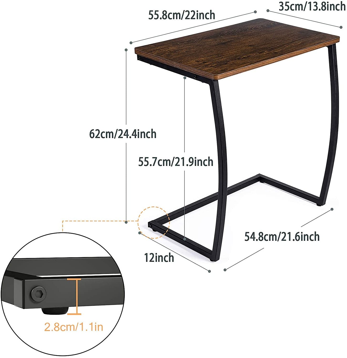 Side Tables Couch Table for Sofa Laptop Coffee Snack, Dark Walnut 