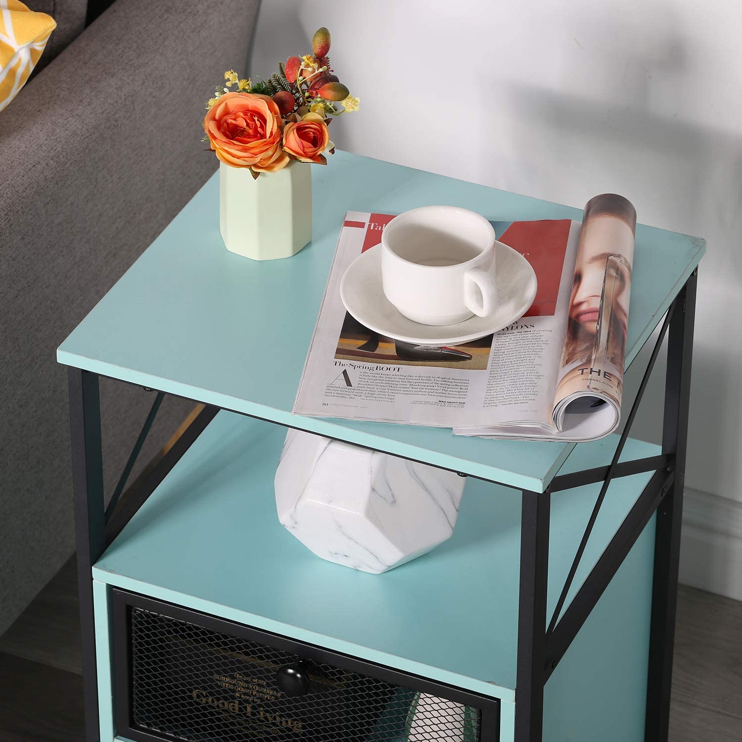 Side Tables: End Side Table with Storage Space and Flip Drawers