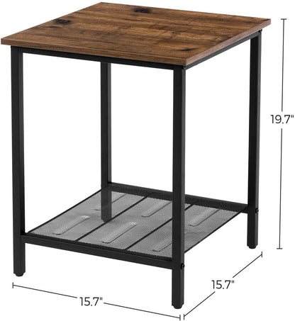 Side Tables: Heavy-Duty Steel Frame, Living Room, Simple Assembly 1-Pack, Chestnut Brown, Black