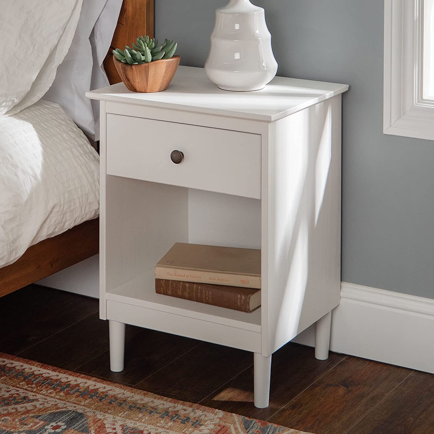 Side Tables: Modern 1-Drawer Solid Wood Nightstand Set