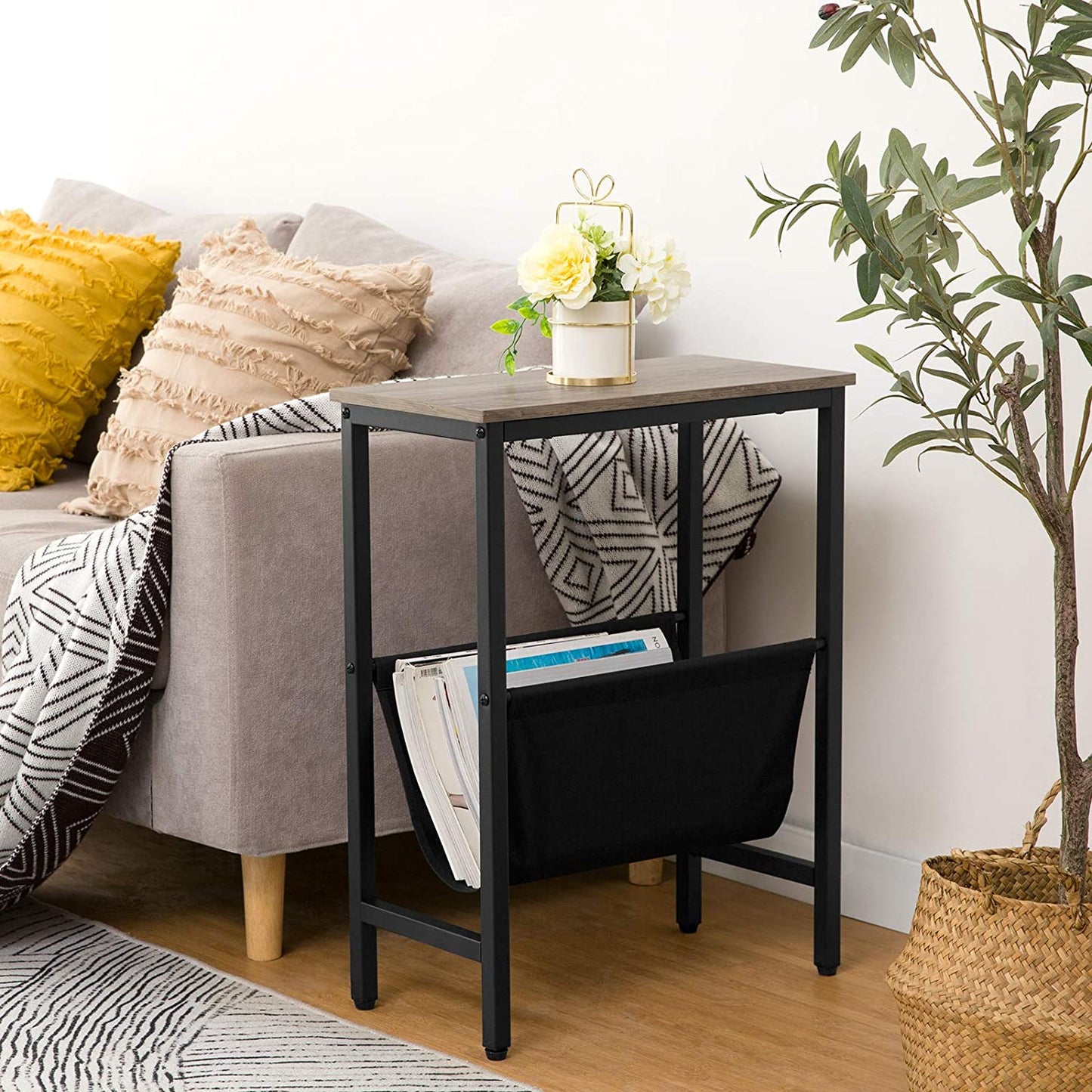 Side Tables: Narrow End Table with Magazine Holder Sling
