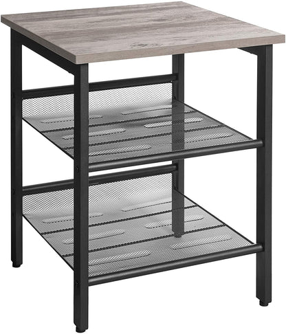  Side Tables: Nightstand with 2 Adjustable Mesh Shelves, Stable Metal Frame