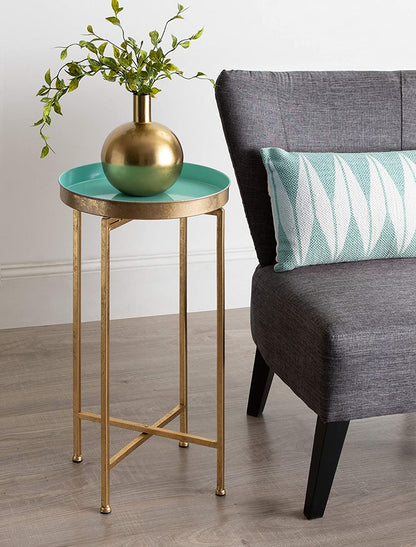 Side Tables: Round Foldable Tray Table, Detachable Magnetic Tabletop 