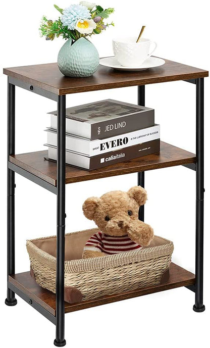 Side Tables: Rustic Brown 3-Tier Side Table with Storage Shelf